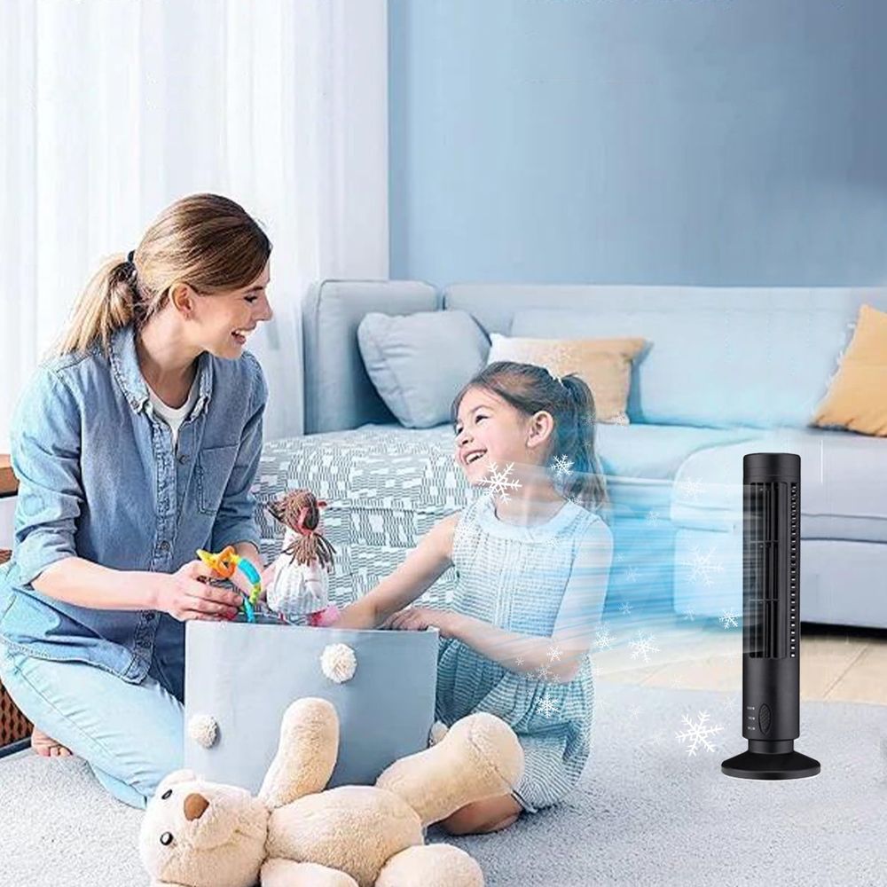 Portable Tower Fan, Small Personal Desk Fan USB Charging Low Noise Bladeless Electric Fan 2 Speed Strong Airflow Cooling Fan Oscillating Standing Table Fan for Office Bedroom Outdoor