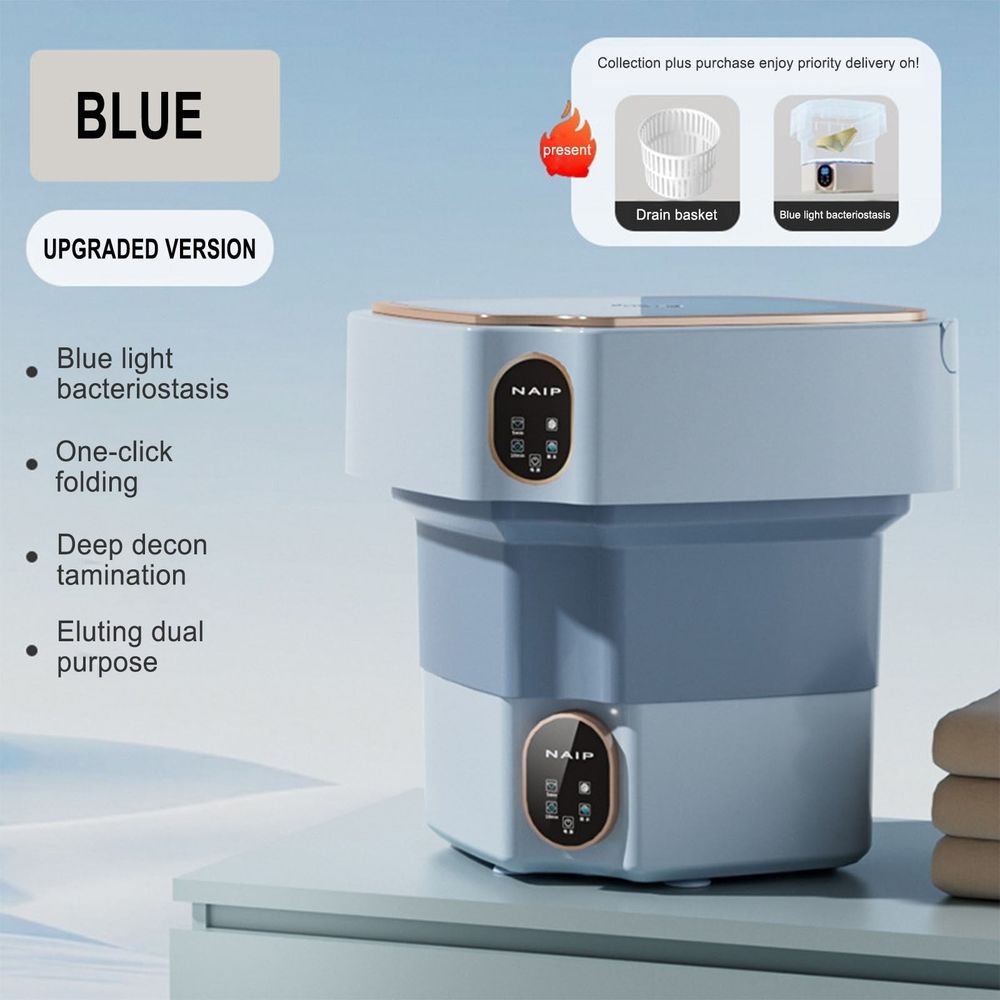 Portable Washing Machine, 18L Large Capacity Laundry Washer with Blue Light, Foldable Automatic Washing Machine with Spin Dryer 4 Modes Deep Cleaning for Underwear, Baby Clothes, Sock