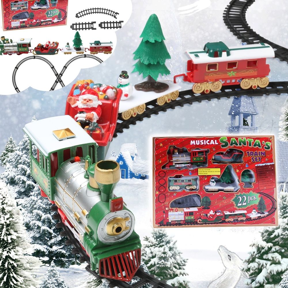 Train Set - Christmas Trains Toys, Battery-Powered Railway Tracks Engine with Sound and Lights Cars Tracks, Toy Train Sets for Boys Age 2 3 4 5 6
