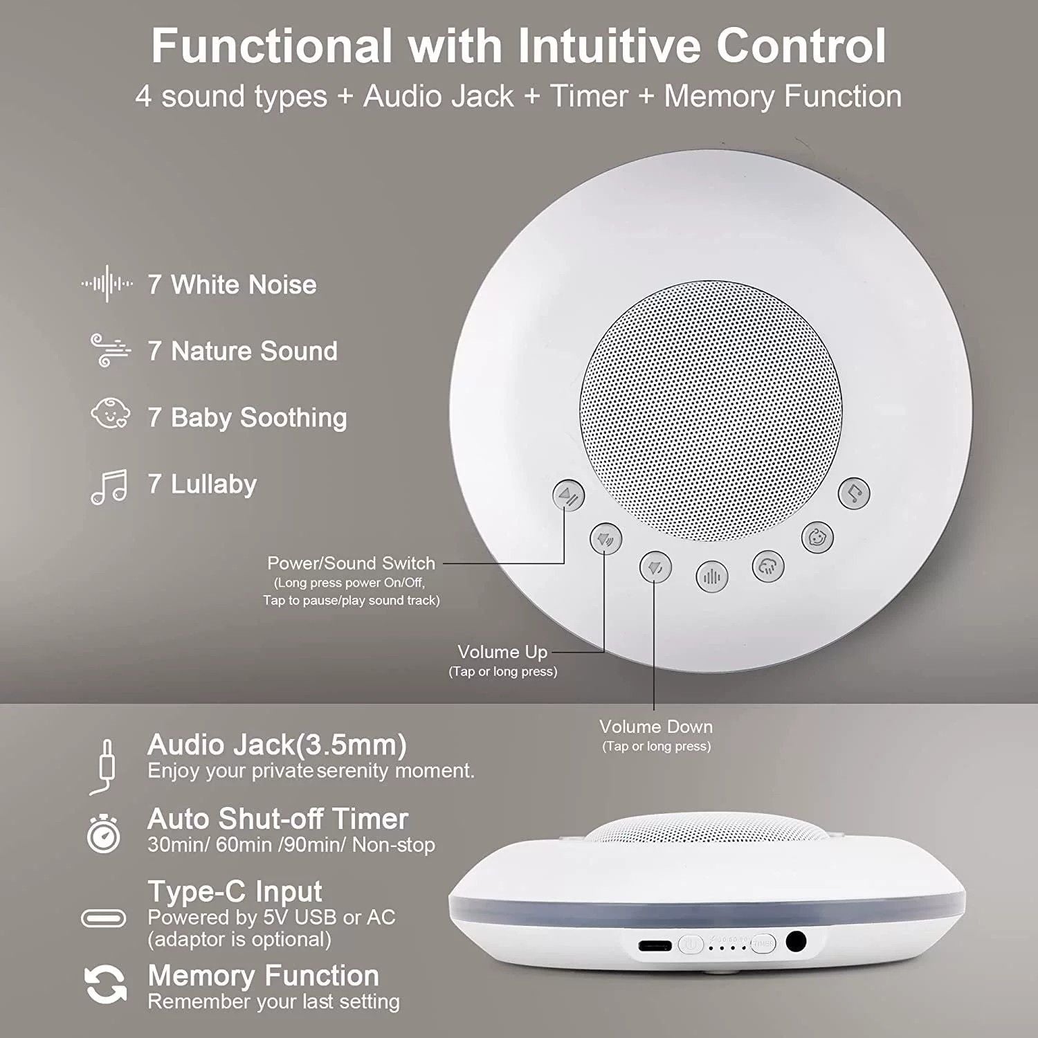 White Noise Machine for Kids, Sound Machine Baby with Ambient Night Light, Soothing Sounds Sleep Noise Ideal Gifts for Kids Adults Bedside Travel Nursery