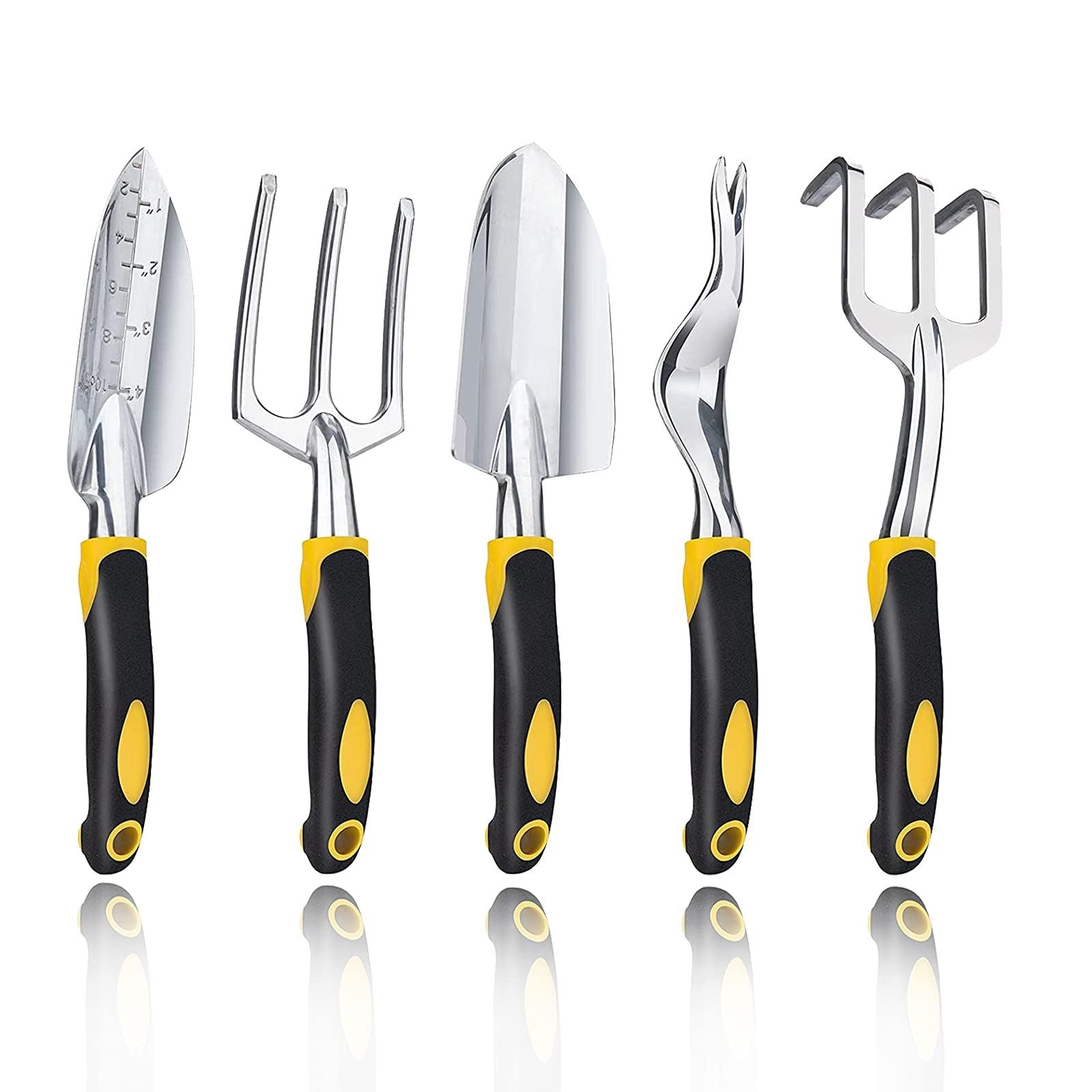 5 Piece Garden Garden Tools Kit，Gardening Tools with Non-Slip Rubber Grip, Transplanter, Cultivator and More，Ideal Garden Kit Gifts for Parents and Kids