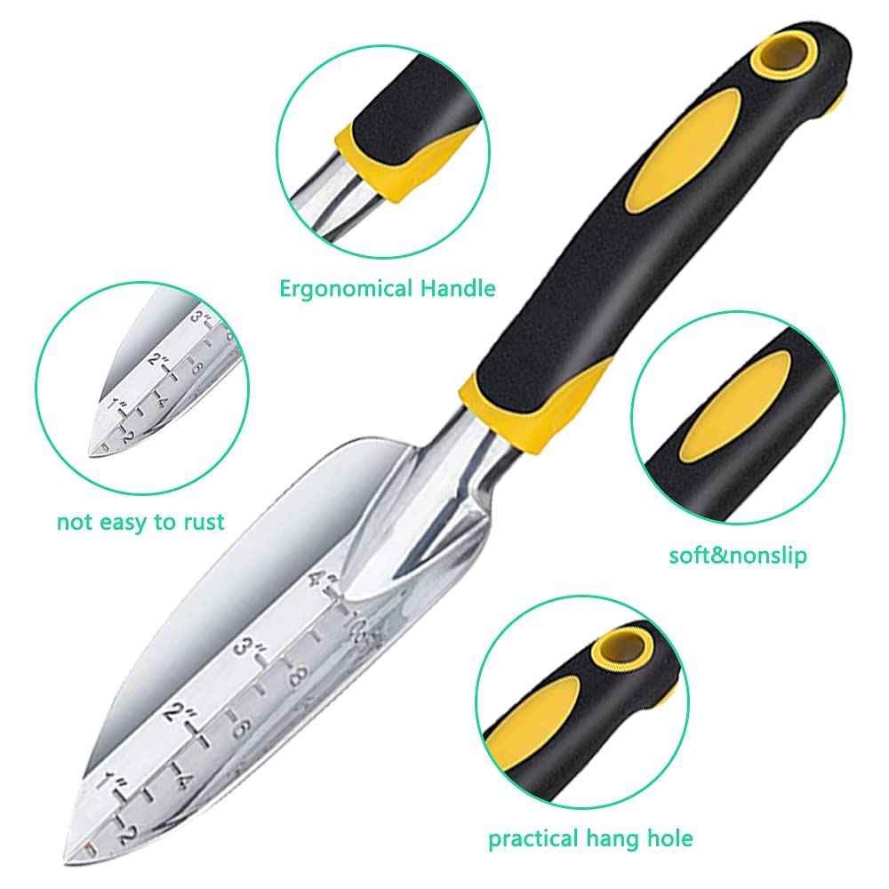 5 Piece Garden Garden Tools Kit，Gardening Tools with Non-Slip Rubber Grip, Transplanter, Cultivator and More，Ideal Garden Kit Gifts for Parents and Kids