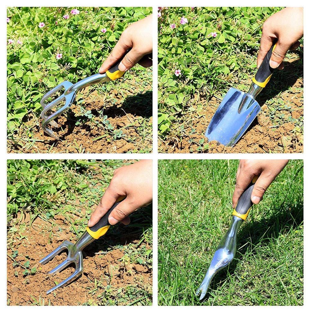 5 Piece Garden Garden Tools Kit，Gardening Tools with Non-Slip Rubber Grip, Transplanter, Cultivator and More，Ideal Garden Kit Gifts for Parents and Kids