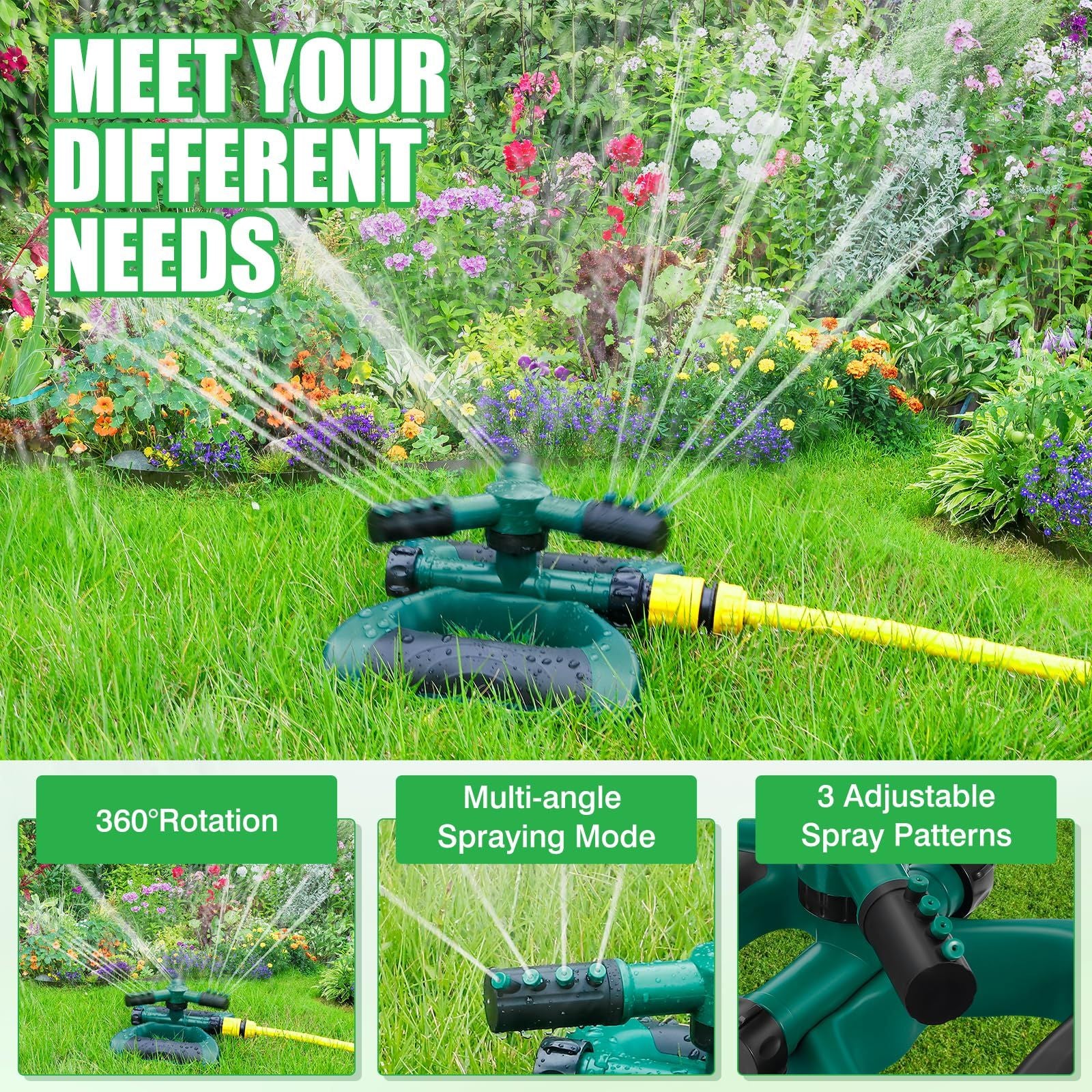 Courtyard watering tool, large area rotating garden watering tool, lawn and courtyard watering tool (green)