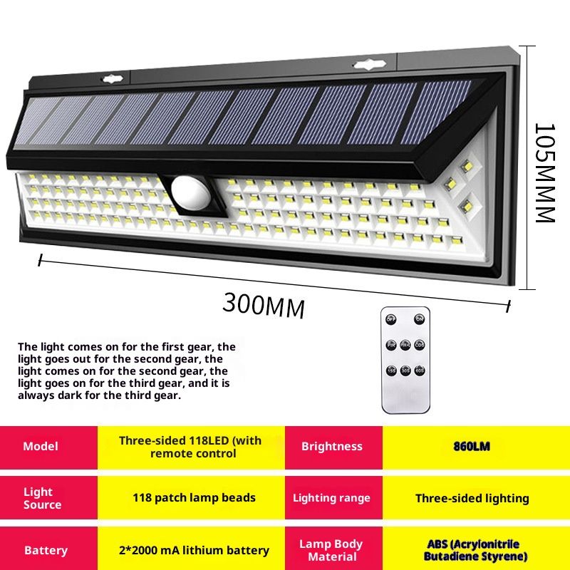 Solar RV Porch Light, 118 LED Motorhome Motion Sensor RV Exterior Lights with Remote Control, Waterproof Camper Outdoor Lights for Motorhome Travel,Travel Trailers, Camper, Food Trucks