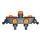 4-Way Distributor, 4 Ports, Orange, Metal/Plastic, Ball Valve, Garden Valve, Connector, Distributor