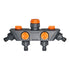 4-Way Distributor, 4 Ports, Orange, Metal/Plastic, Ball Valve, Garden Valve, Connector, Distributor