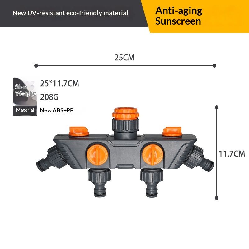 4-Way Distributor, 4 Ports, Orange, Metal/Plastic, Ball Valve, Garden Valve, Connector, Distributor