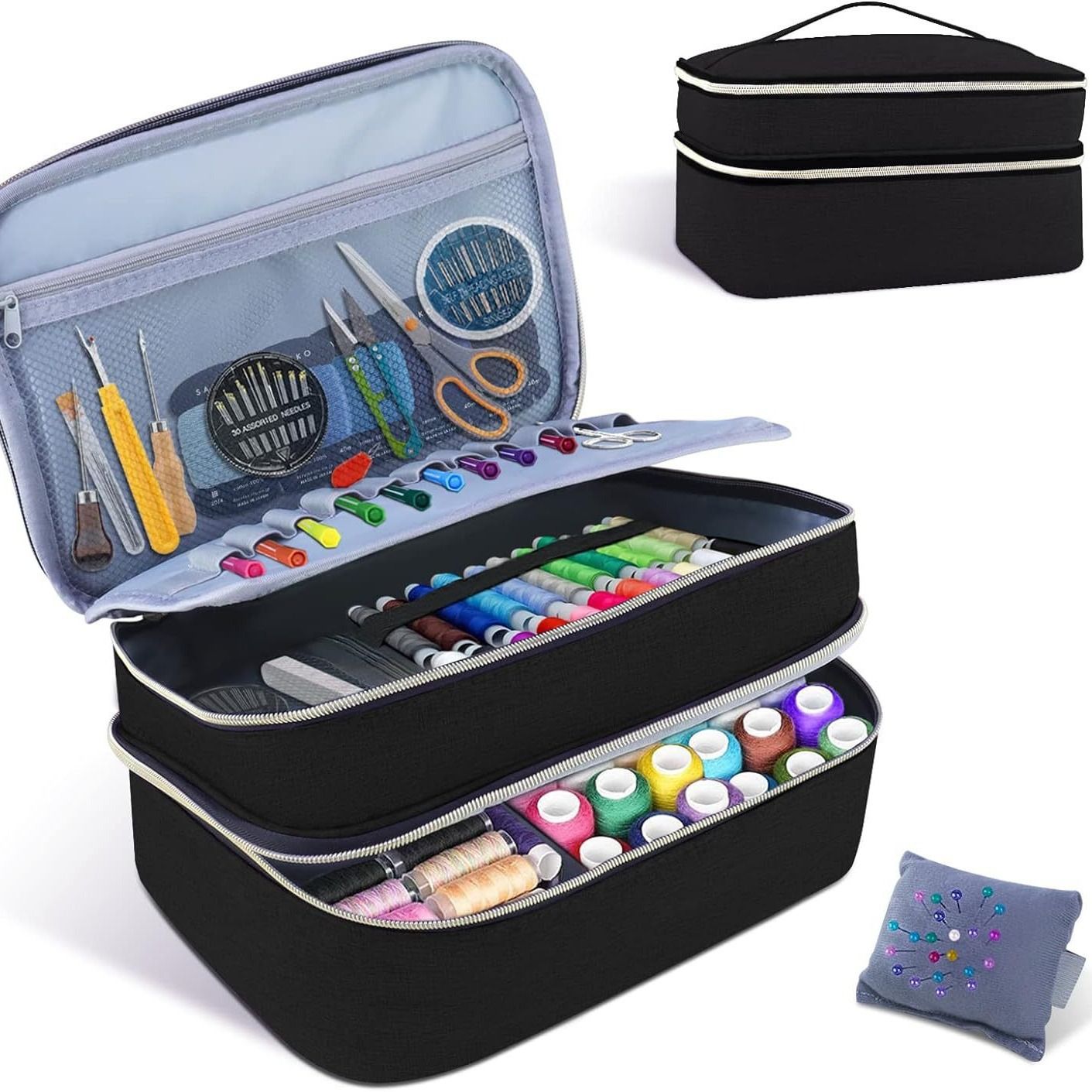 Sewing Supplies Organizer Bag Sewing Box for Women Sewing Organizer Small Storage Bag Sewing Basket Travel Sewing Box for Sewing Supplies, Scissors, Thread, Pins, Needles, Clips (Black)BagOnly