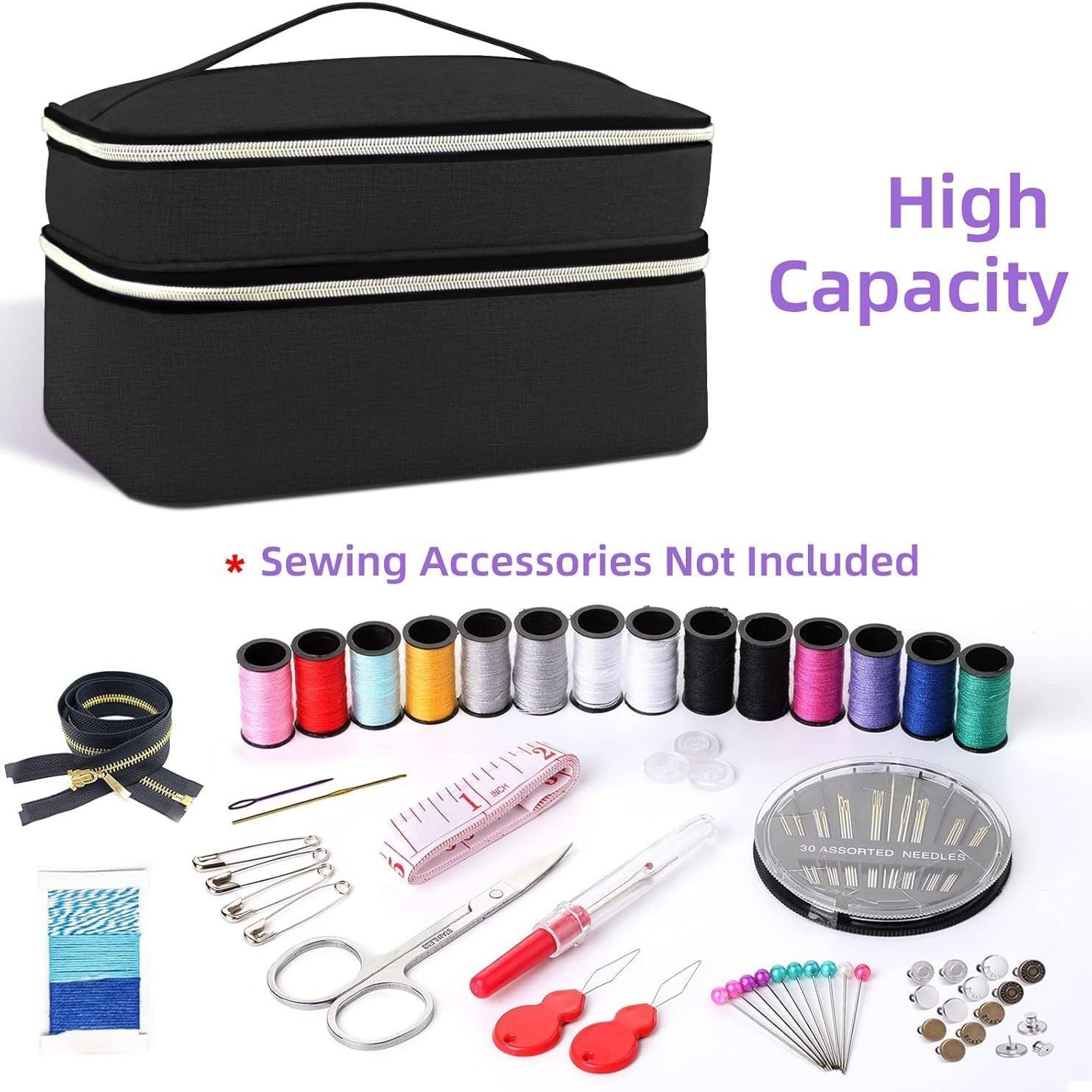 Sewing Supplies Organizer Bag Sewing Box for Women Sewing Organizer Small Storage Bag Sewing Basket Travel Sewing Box for Sewing Supplies, Scissors, Thread, Pins, Needles, Clips (Black)BagOnly