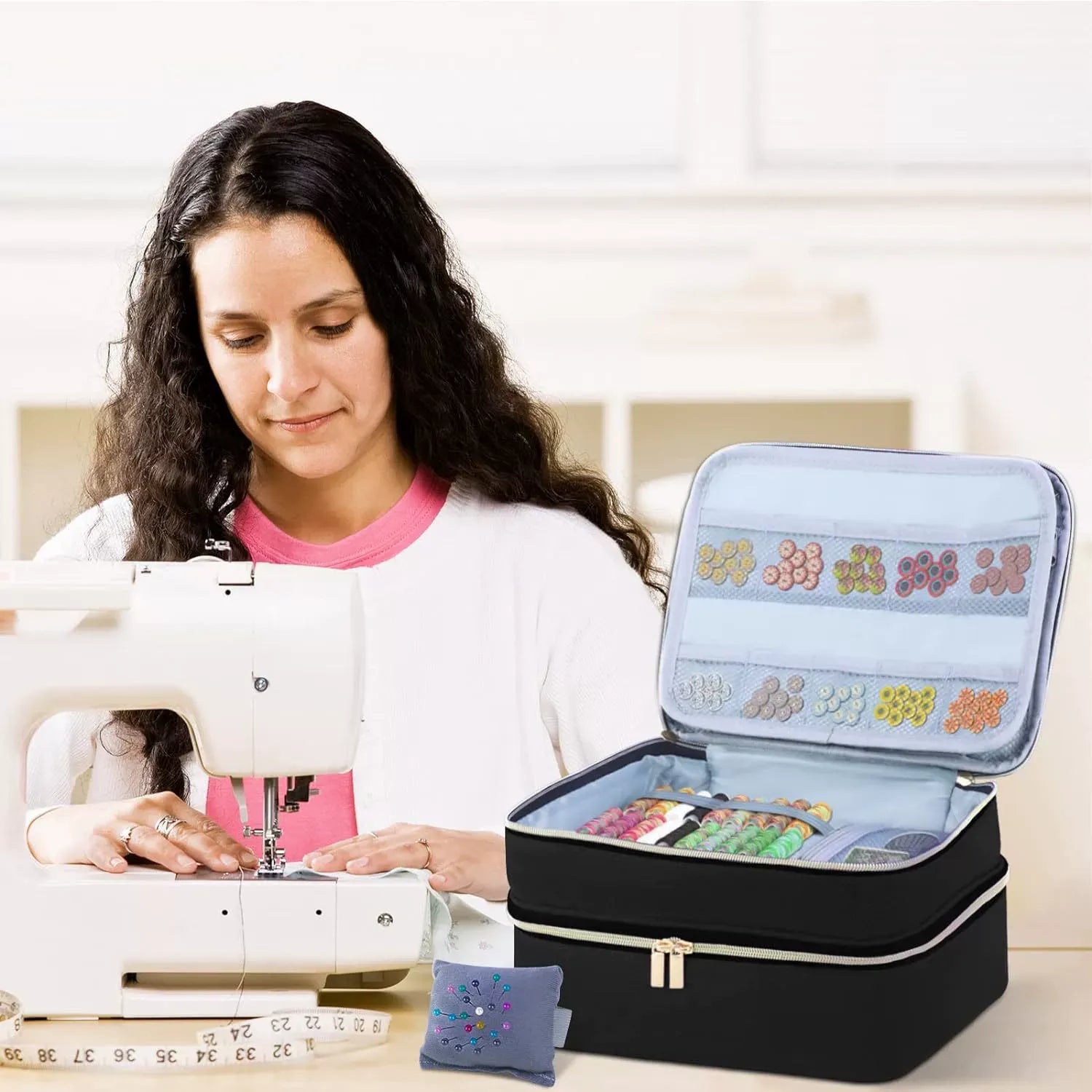 Sewing Supplies Organizer Bag Sewing Box for Women Sewing Organizer Small Storage Bag Sewing Basket Travel Sewing Box for Sewing Supplies, Scissors, Thread, Pins, Needles, Clips (Black)BagOnly