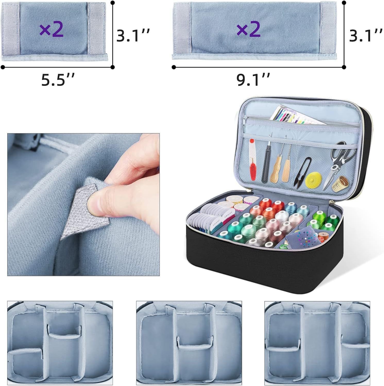 Sewing Supplies Organizer Bag Sewing Box for Women Sewing Organizer Small Storage Bag Sewing Basket Travel Sewing Box for Sewing Supplies, Scissors, Thread, Pins, Needles, Clips (Black)BagOnly