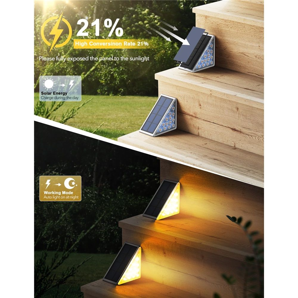 3 pack LED Solar Step Lights Waterproof Outdoor Stair Lights, Warm White Solar Deck Light Solar Decoration Lights for Yard, Patio, Garden, Walkways, Front Door, Pathway, Driveway, Porch