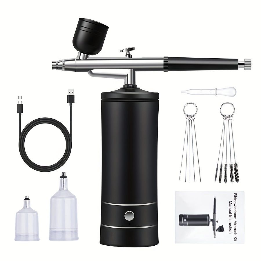 USB Rechargeable Airbrush Kit: Portable, Versatile, And Safe Compressor for Crafts, Tattoos, Cake Decorating & More with Cleaning Kit Lower waist 2-speed black pump + airbrush + 2 pots + brush