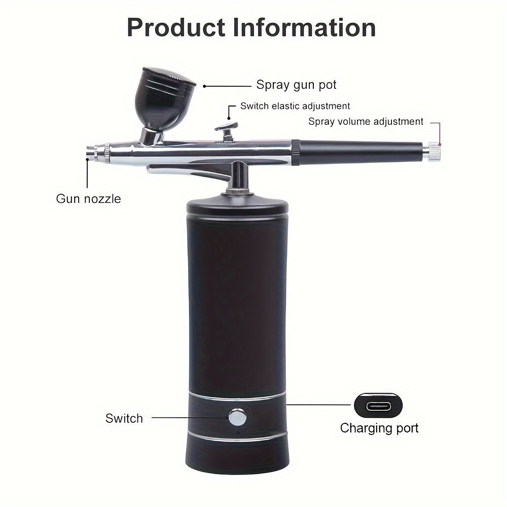 USB Rechargeable Airbrush Kit: Portable, Versatile, And Safe Compressor for Crafts, Tattoos, Cake Decorating & More with Cleaning Kit Lower waist 2-speed black pump + airbrush + 2 pots + brush