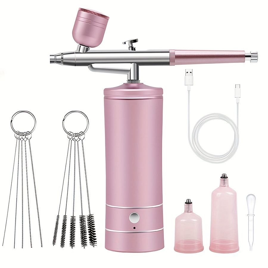 USB Rechargeable Airbrush Kit: Portable, Versatile, And Safe Compressor for Crafts, Tattoos, Cake Decorating & More with Cleaning Kit Waist-length 2-speed powder pump + airbrush + 2 pots + brush