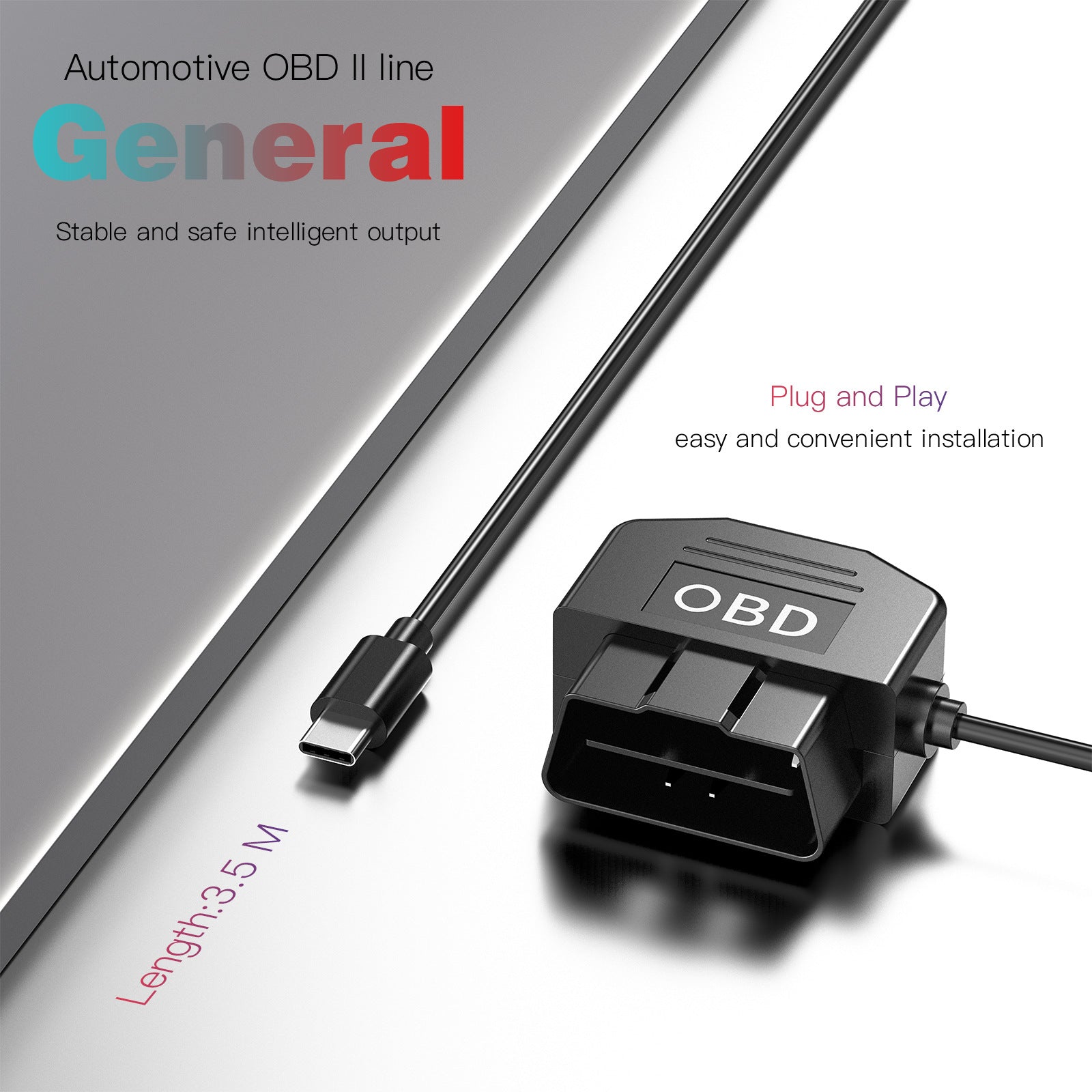 OBD Car Dash Cam Monitoring Cable - 12V/24V Hardwire Power Cable for Dash Cameras