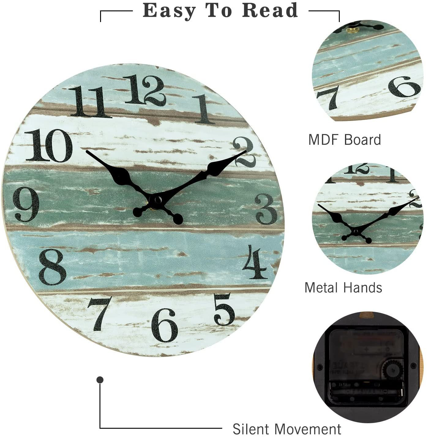 Wooden Wall Clock - Vintage-Style Decorative Clock for Home & Office