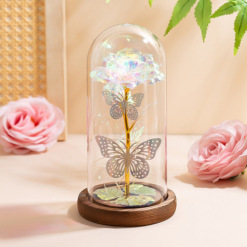 White & Silver Butterfly Flower Lamp - Decorative LED Table Lamp for Home Ambiance