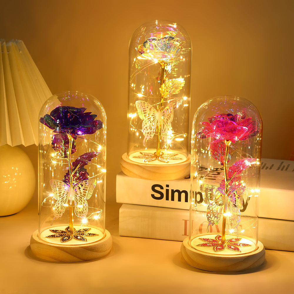 White & Silver Butterfly Flower Lamp - Decorative LED Table Lamp for Home Ambiance