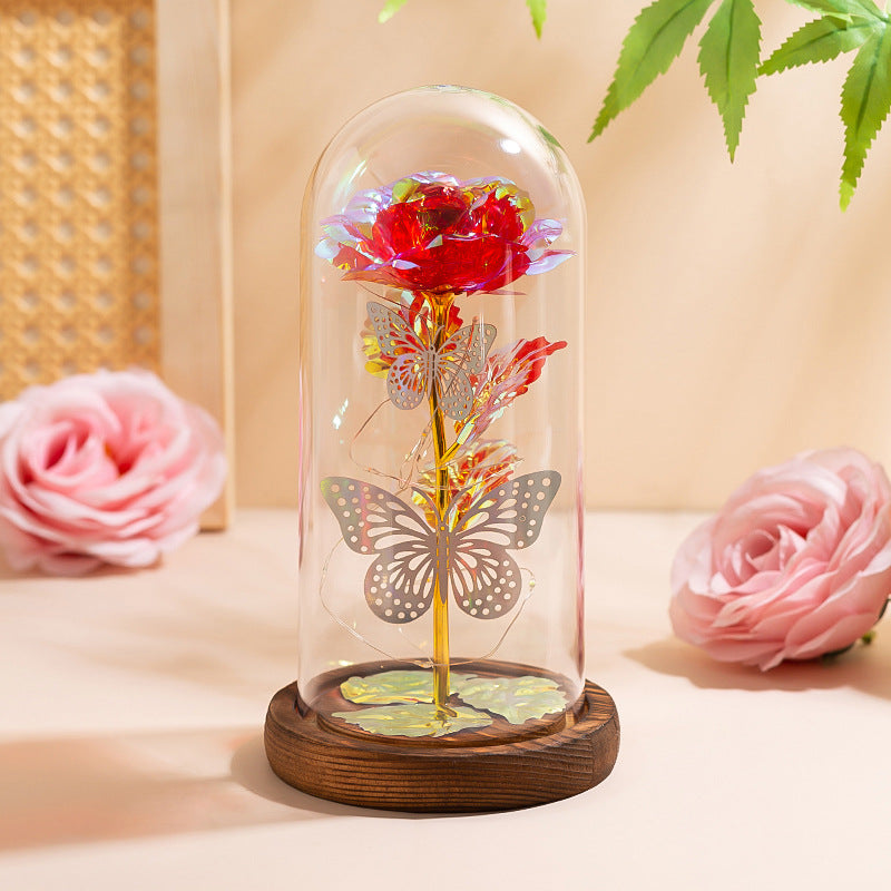 Red & Silver Butterfly Flower Lamp - Decorative LED Table Lamp for Romantic Ambiance