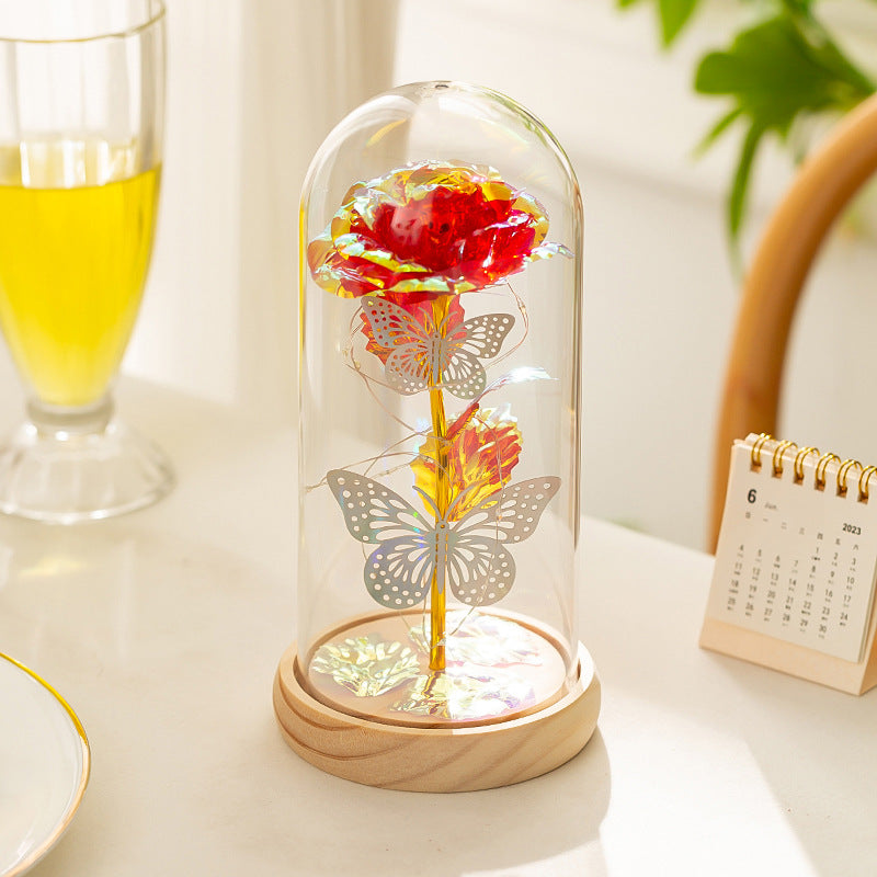 Red & Silver Butterfly Flower Lamp - Decorative LED Table Lamp for Romantic Ambiance