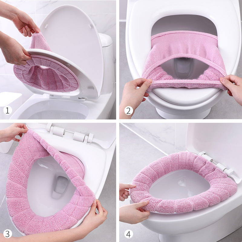 4-Piece Toilet Seat Cover Set - Soft, Warm & Non-Slip Bathroom Accessories