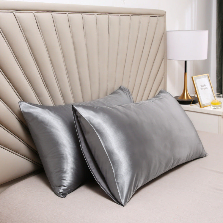 A pair of solid-color silk-like pillowcase pillowcase and envelope pillow (silver)