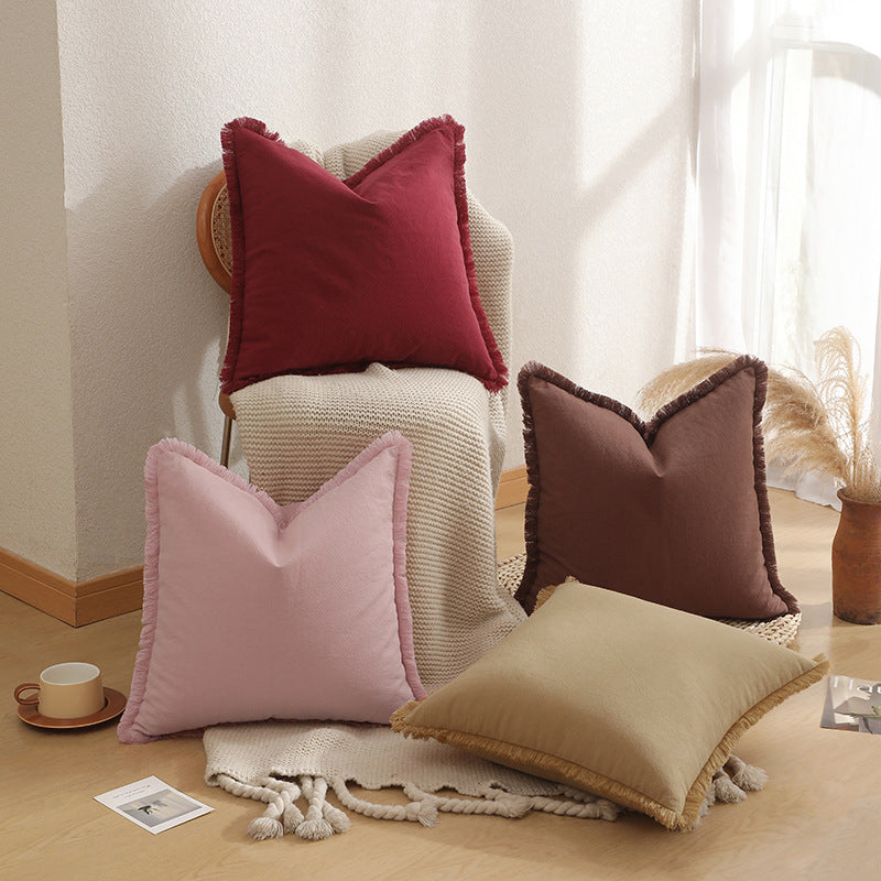 1 pc New Light Luxury modern Bohemian style pillowcase, fringed pillow cushion cover (brown)