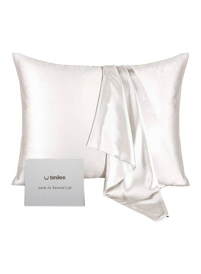 A pair of solid-color silk-like pillowcase pillowcase and envelope pillow (white)