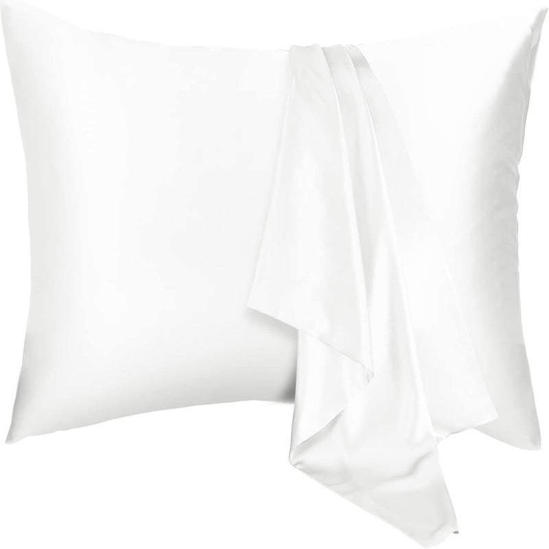 A pair of solid-color silk-like pillowcase pillowcase and envelope pillow (white)