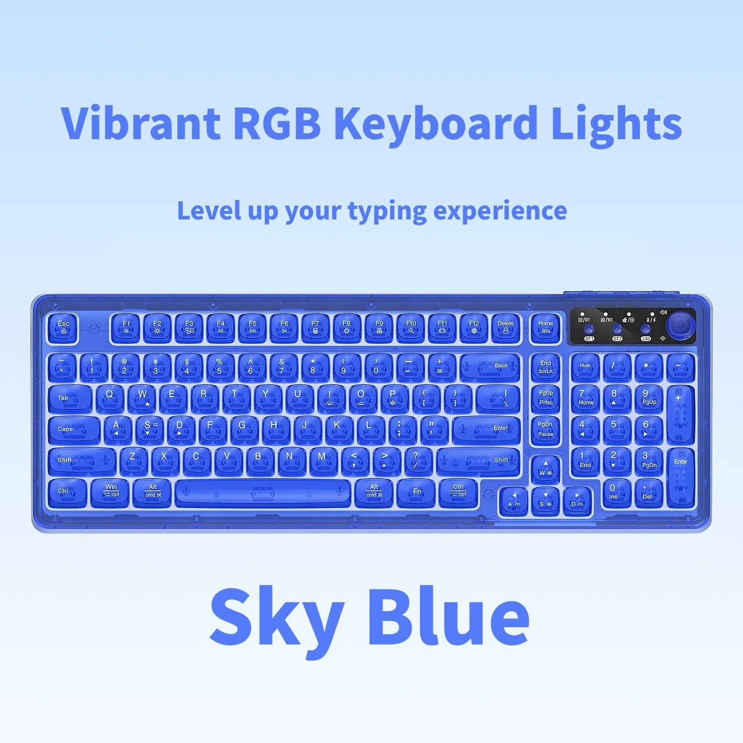 RGB Backlit Wired Mechanical Gaming Keyboard, 104 Keys Full Size Hot Swappable Keyboard with Aluminum Base, Noise Absorbing Foam, Tactile Brown Switch, Programmable Keys & Volume Knob for PC Mac,Sky Blue