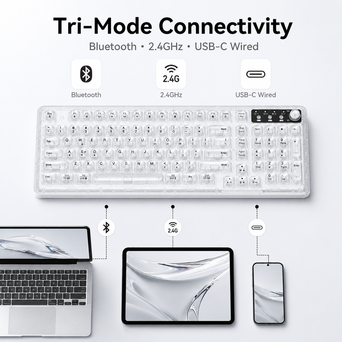 104-Key Hot-Swappable Mechanical Gaming Keyboard, RGB, USB-C, Blush White