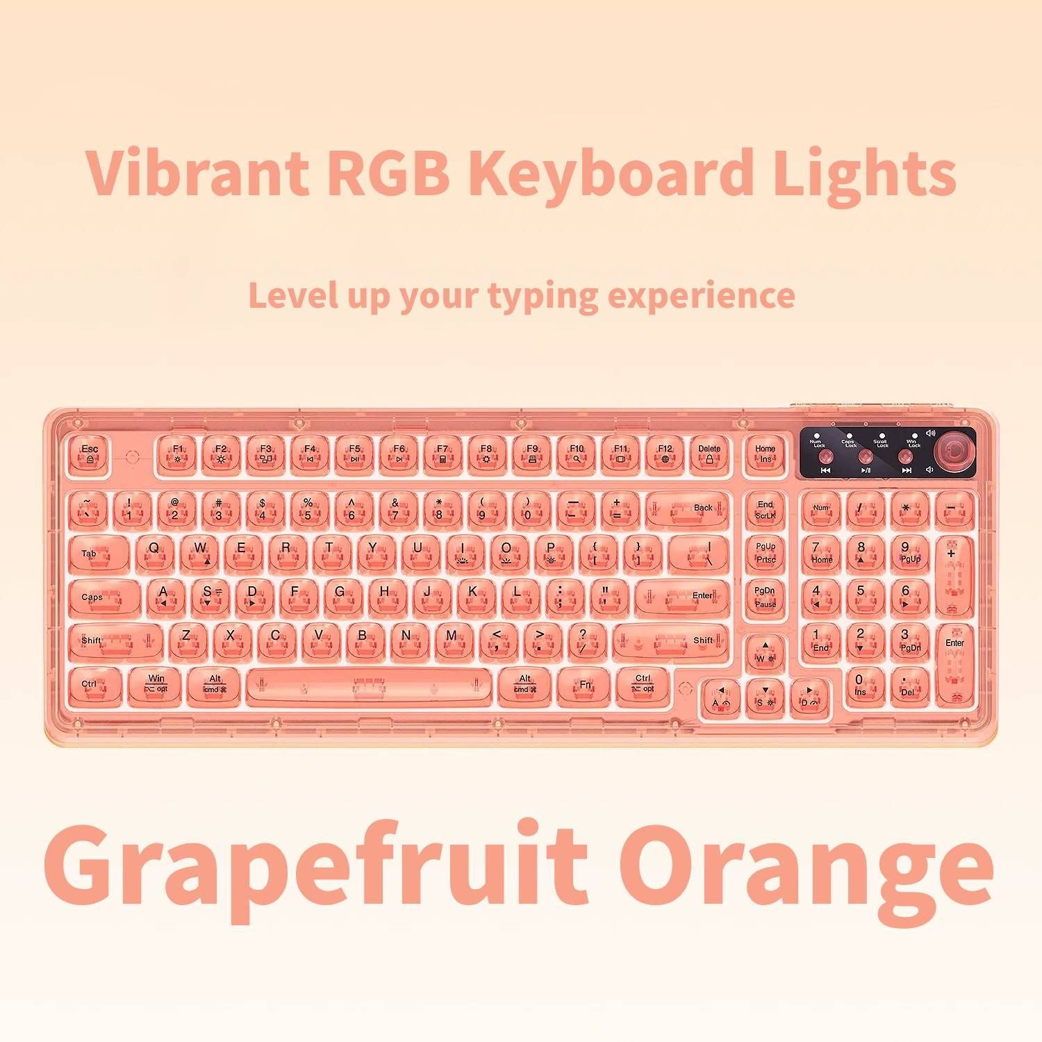 104-Key Hot-Swappable Mechanical Gaming Keyboard, RGB, USB-C, Grapefruit Orange