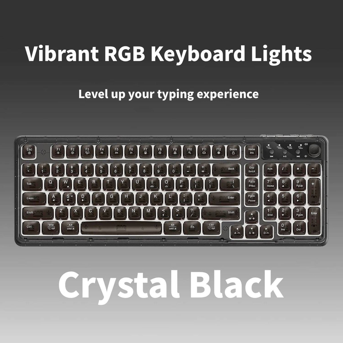 96% Tri-Mode Wireless Mechanical Keyboard, BT/2.4G/USB-C, RGB, Crystal Black