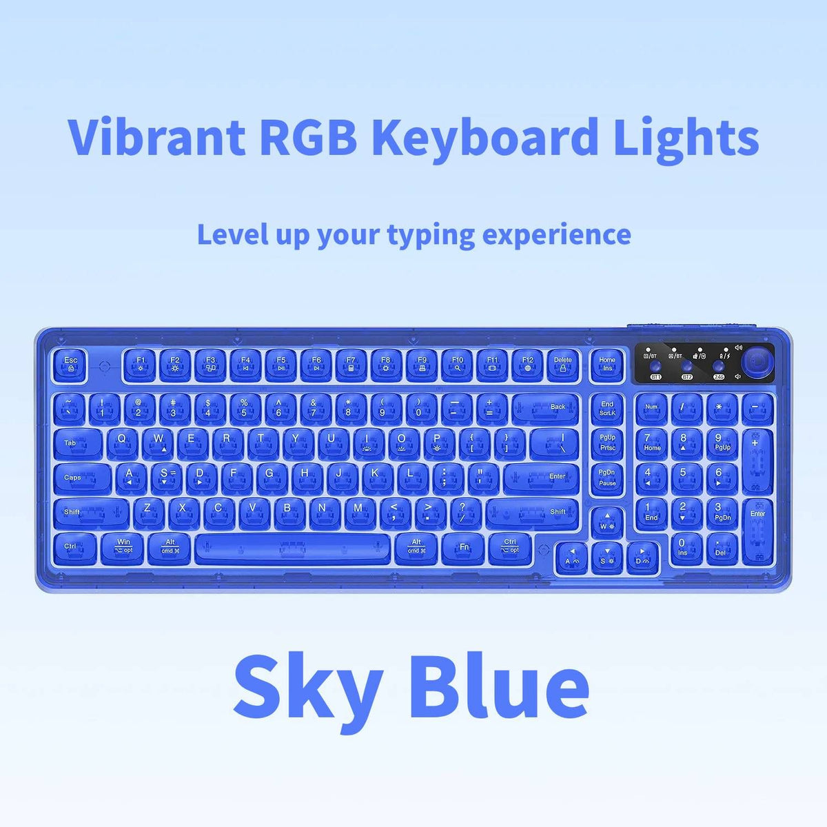 96% Tri-Mode Wireless Mechanical Keyboard, BT/2.4G/USB-C, RGB, Sky Blue