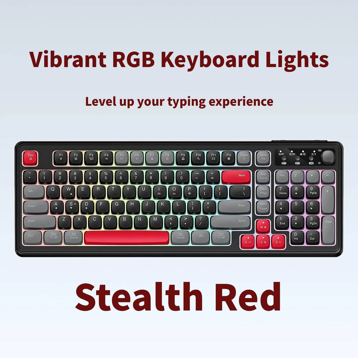 96% Tri-Mode Wireless Mechanical Keyboard, BT/2.4G/USB-C, RGB, Stealth Red