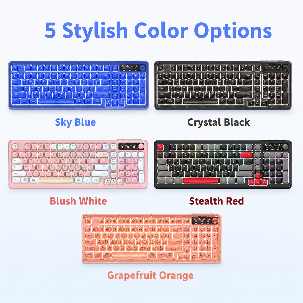 96% Tri-Mode Wireless Mechanical Keyboard, BT/2.4G/USB-C, RGB, Stealth Red