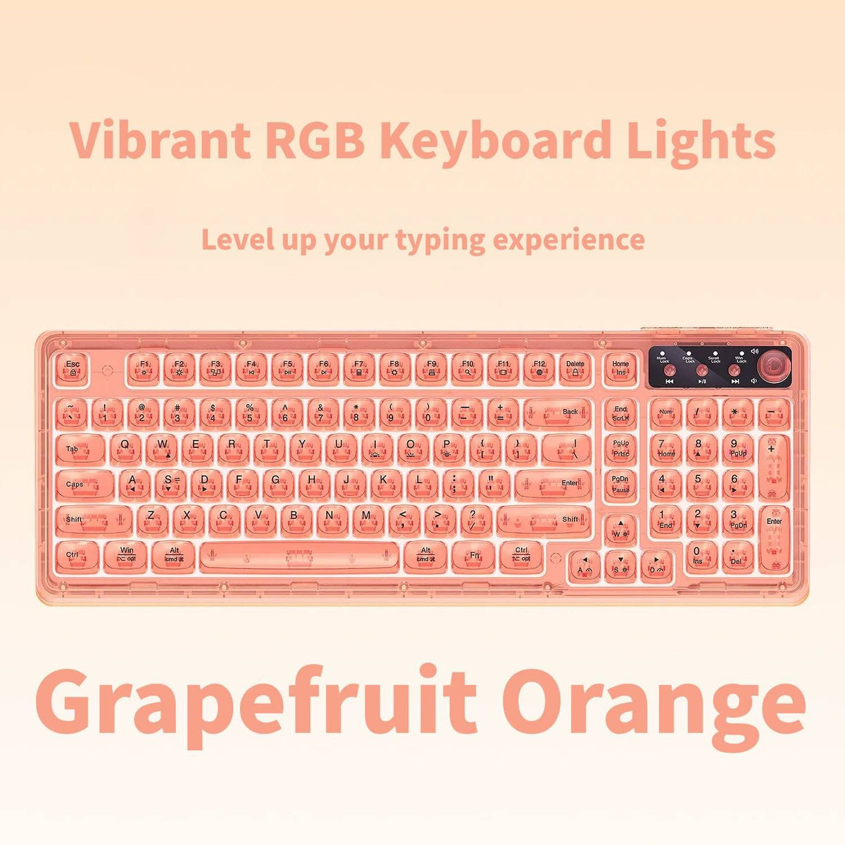 96% Tri-Mode Wireless Mechanical Keyboard, BT/2.4G/USB-C, RGB, Grapefruit Orange