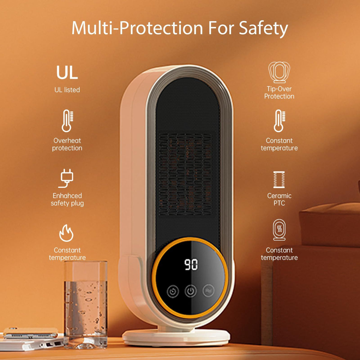 Space Heaters for Indoor Use with Remote, 2s Efficient Heating, Overheat & Tilt Protection, 1200W PTC Ceramic Portable Heater with Display, Timer, Two-Speed, Electric Heater for Bedroom Office,Timer + Remote