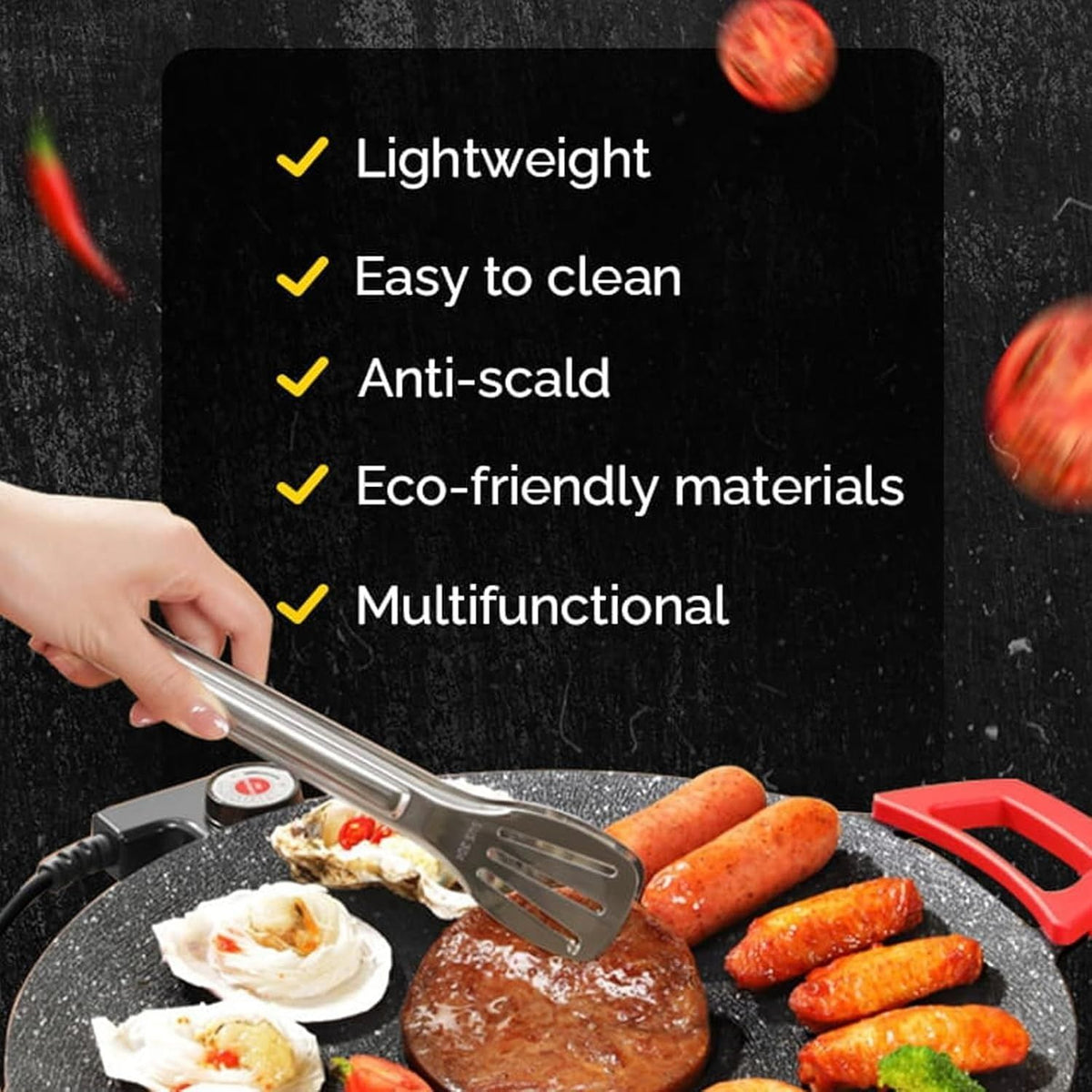 Smokeless Indoor Electric Grill & Nonstick Griddle – Compact, Fast-Heating Tabletop Grill for Steaks, Burgers, Pancakes, BBQ, and Everyday Indoor Cooking