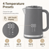 Gray electric kettle, 1.7L stainless steel kettle, 1500W rapid heating, with LED display, adjustable temperature, double-walled anti-scalding design, automatic power-off function, black.
