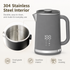 Gray electric kettle, 1.7L stainless steel kettle, 1500W rapid heating, with LED display, adjustable temperature, double-walled anti-scalding design, automatic power-off function, black.