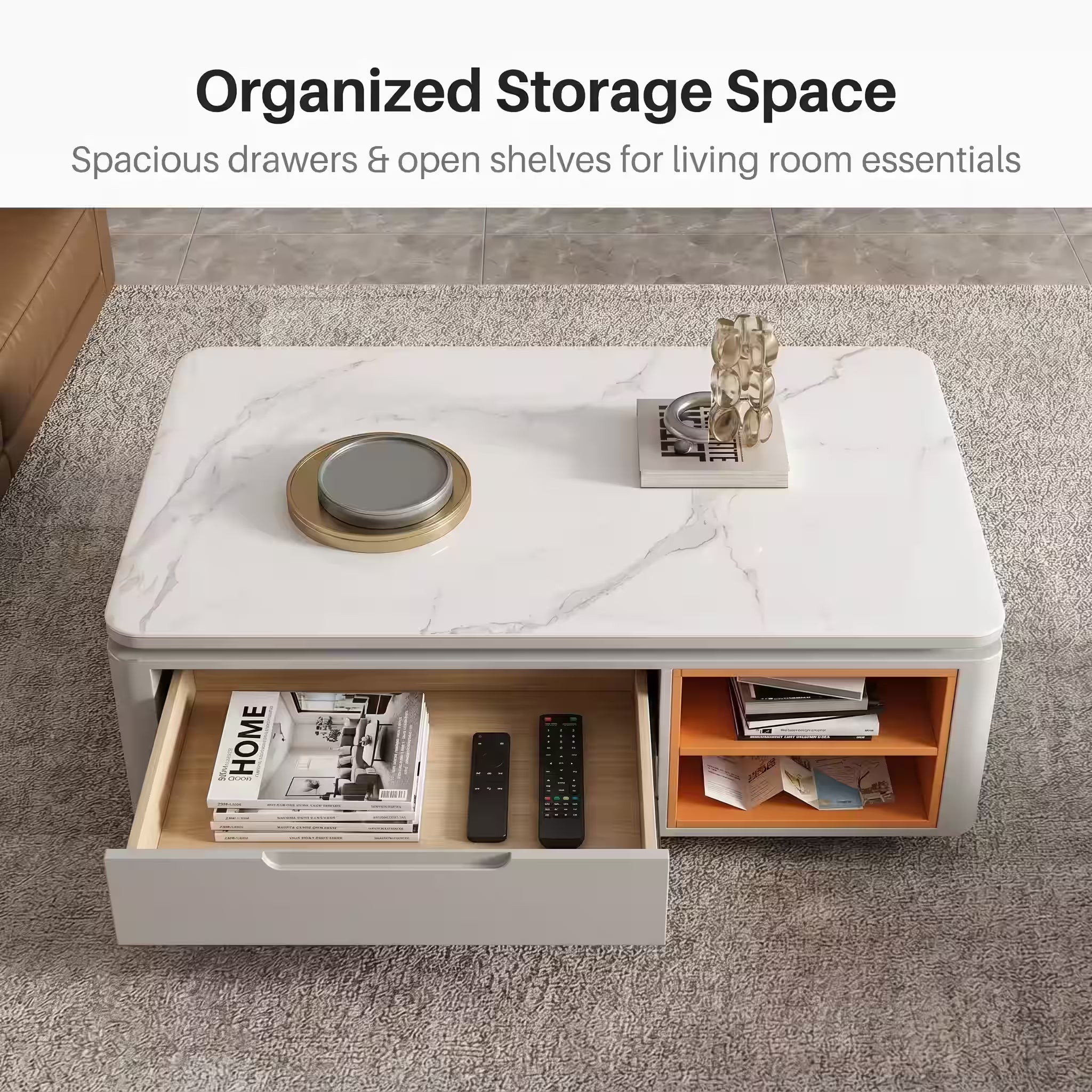 Sintered Stone Coffee Table 12mm – Cream Minimalist with Smart Storage 120cm