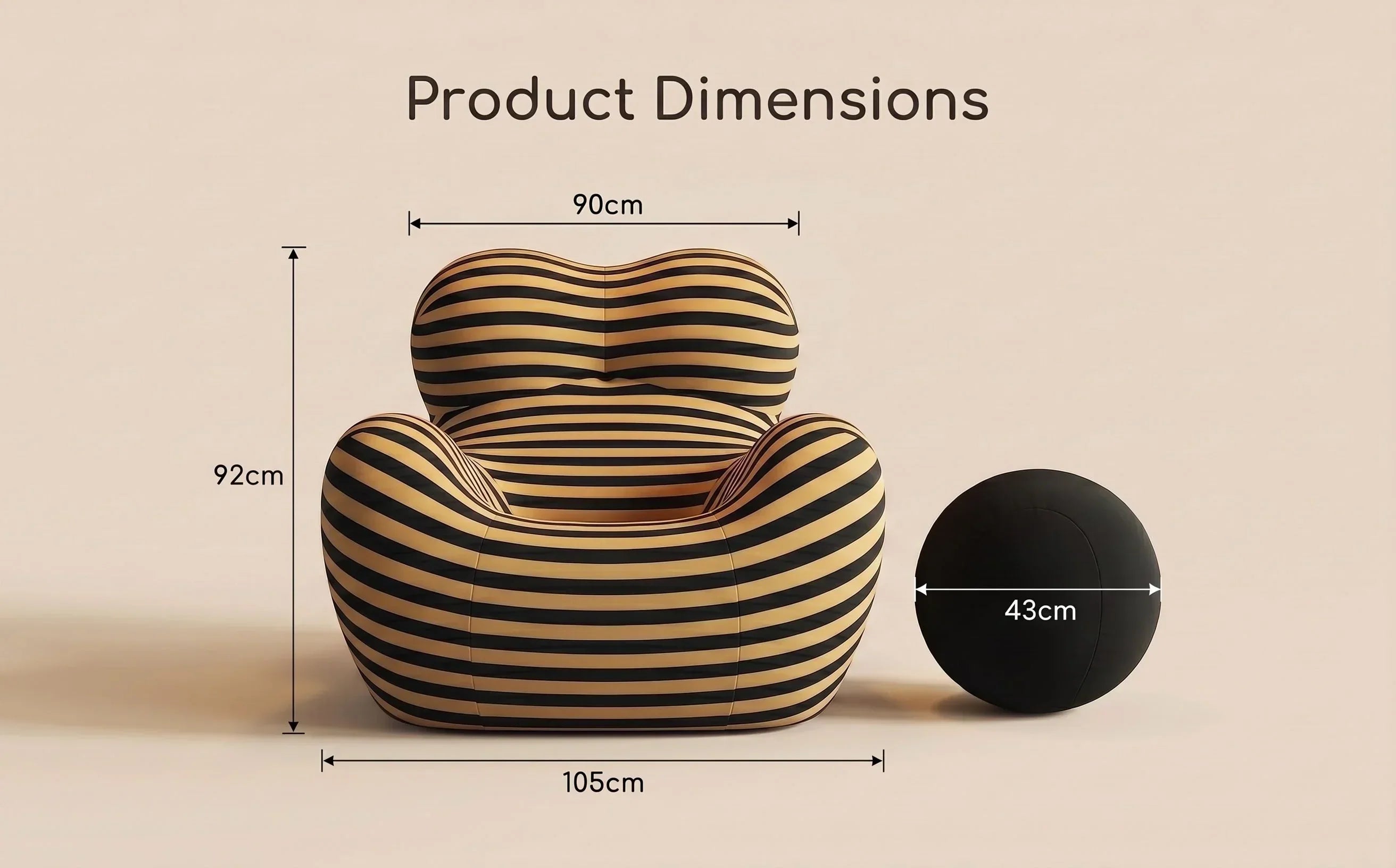 Striped Lazy Sofa with Ottoman – Ice Silk Fabric, Compressed Rebound Design