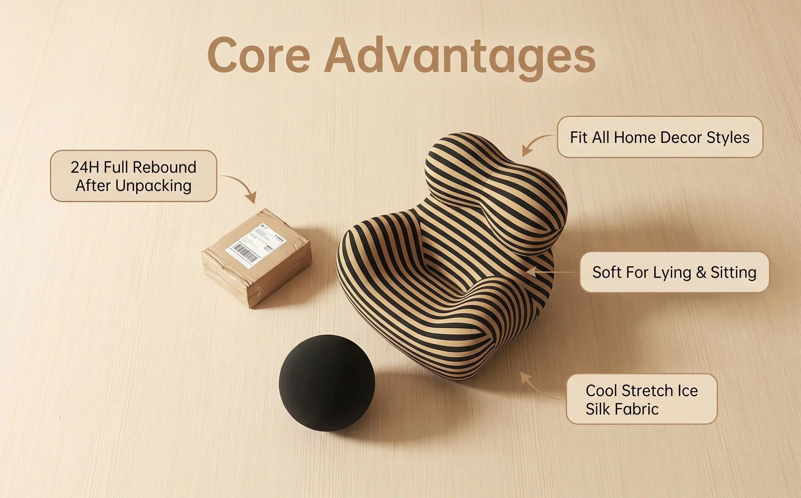 Striped Lazy Sofa with Ottoman – Ice Silk Fabric, Compressed Rebound Design