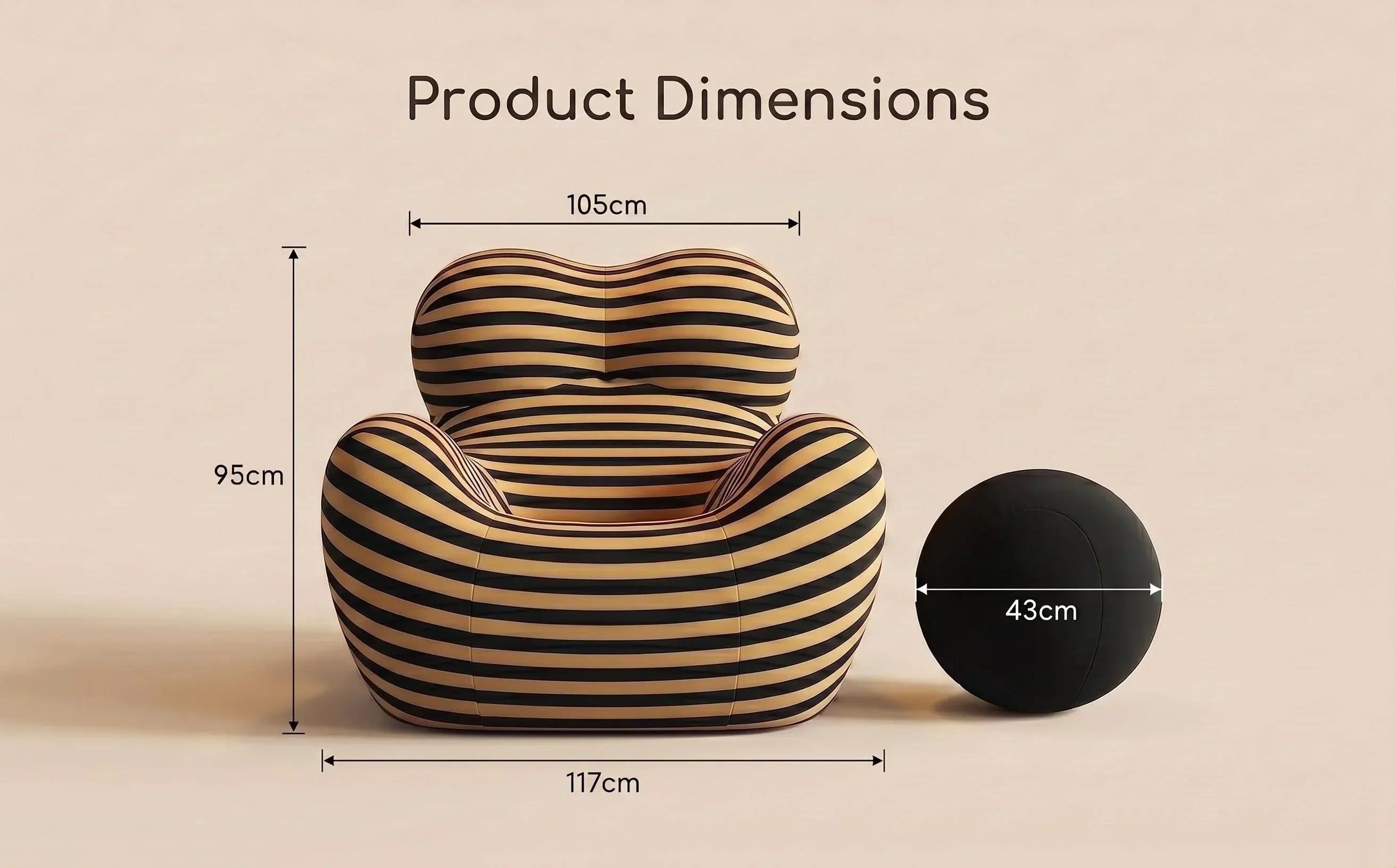 Striped Lazy Sofa with Ottoman – Ice Silk Fabric, Compressed Rebound Design