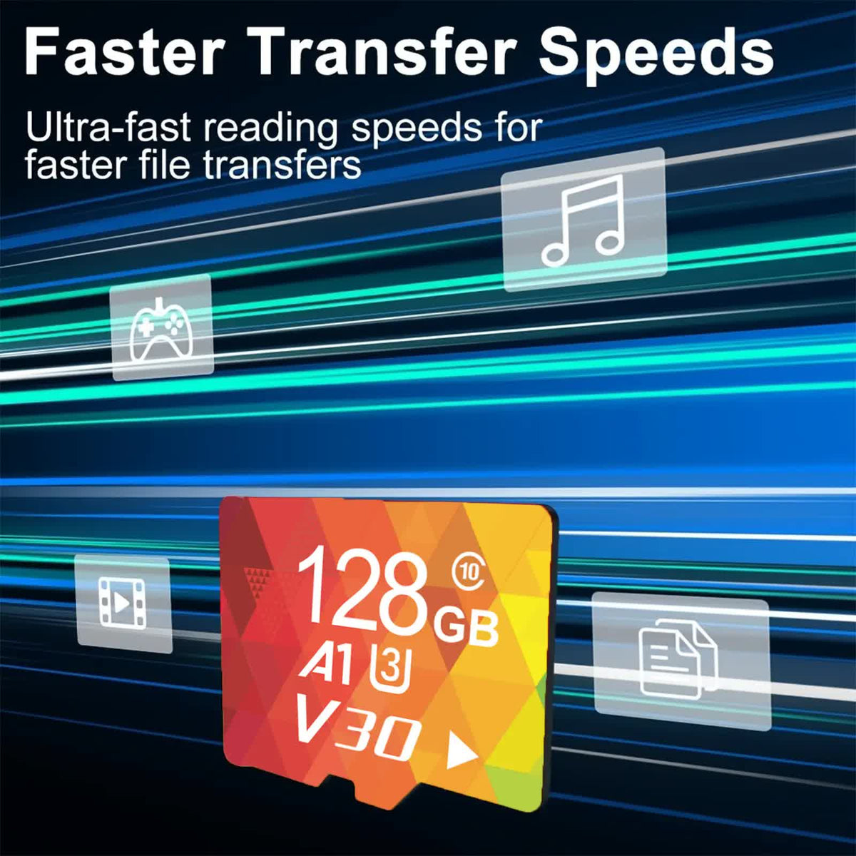 3PCS 128G Memory Cards, U3 A1 Class 10, Up To 100MB/s, Micro SD TF For Security Monitor/Full HD Video Recording/Tablet/Phone/ Surveillance Camera/Dash Camera/Car Speaker/Game Console