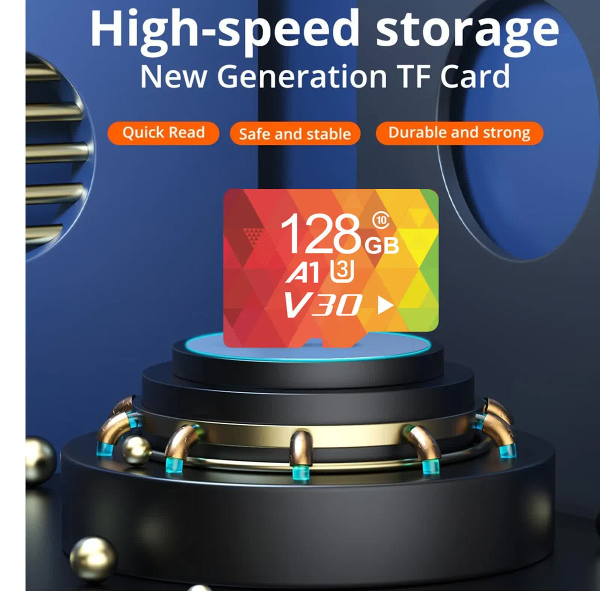 3PCS 128G Memory Cards, U3 A1 Class 10, Up To 100MB/s, Micro SD TF For Security Monitor/Full HD Video Recording/Tablet/Phone/ Surveillance Camera/Dash Camera/Car Speaker/Game Console