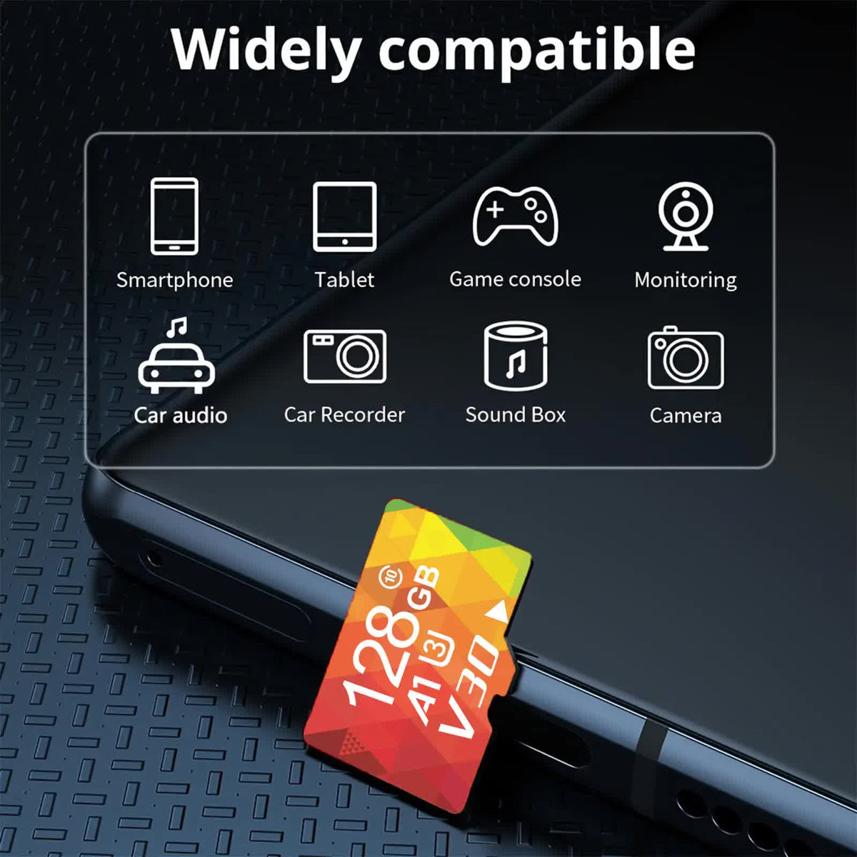 3PCS 128G Memory Cards, U3 A1 Class 10, Up To 100MB/s, Micro SD TF For Security Monitor/Full HD Video Recording/Tablet/Phone/ Surveillance Camera/Dash Camera/Car Speaker/Game Console